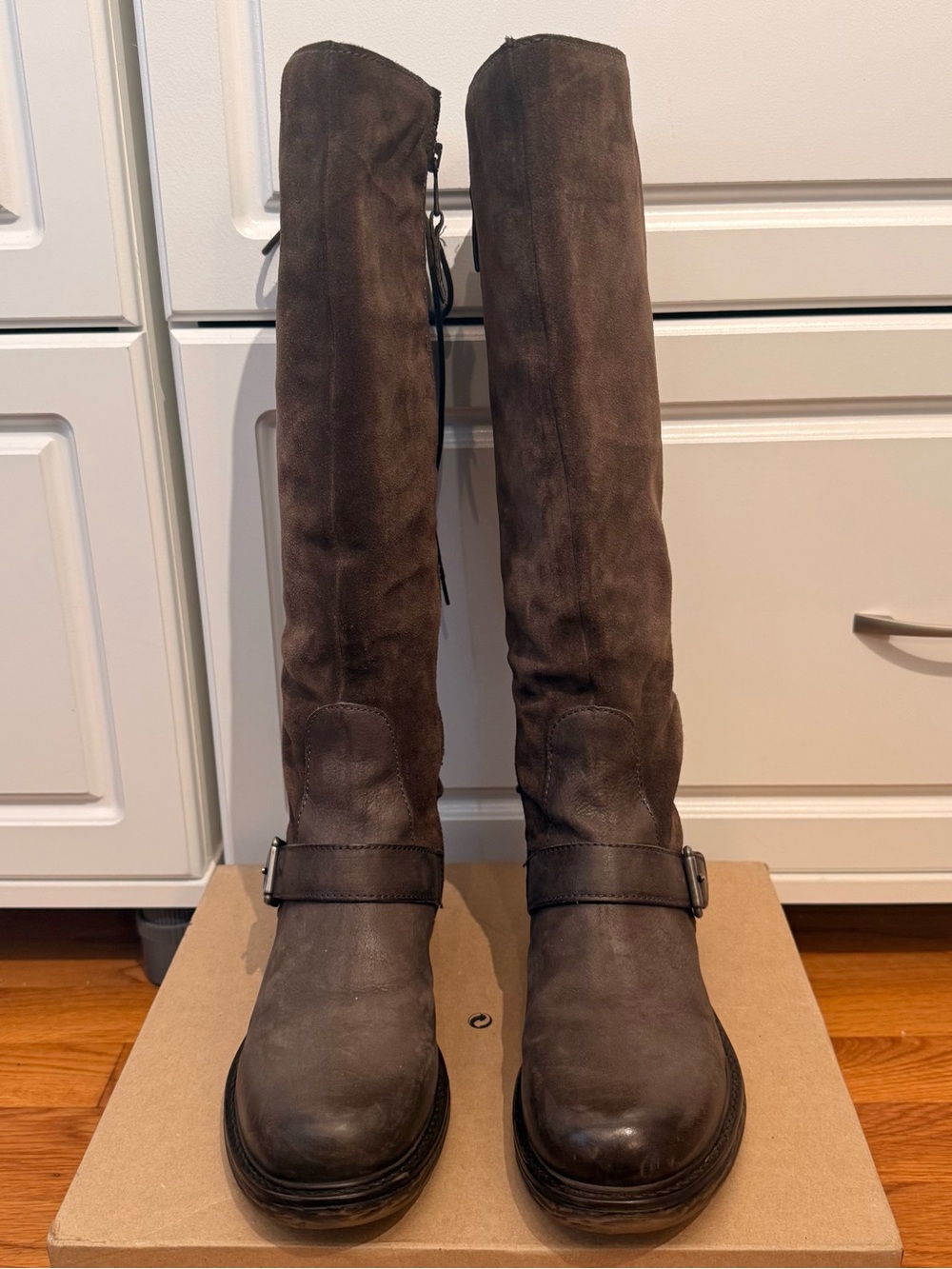 Miz Mooz Women's Tall Brown Leather & Suede Lace-Up Riding Boots Size 39